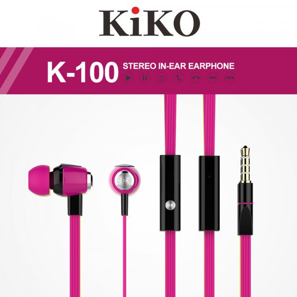 Wholesale KIKO K-100 HD Stereo Earphone Headset with Mic (K-100 Hot Pink)